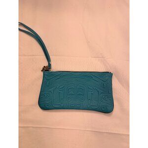 Spirit of the Wild Turquoise Blue Embossed Leather Wristlet Clutch Purse